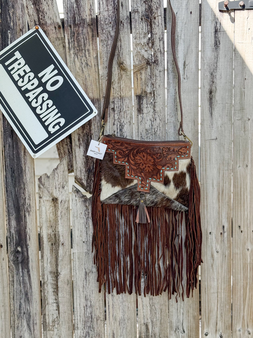 Southwestern Cowhide Fringe Crossbody Bag | Tooled Leather Western Purse