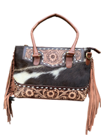 The Frontier Fringe Carryall | Cowhide, tooling, fringe, and function. Includes concealed carry pocket and two ways to wear