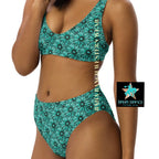 Baha Ranch Yeehaw Turquoise Floral Leather Print Bikini