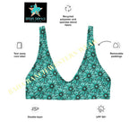 Baha Ranch Yeehaw Turquoise Floral Leather Print Bikini Top