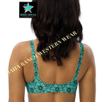 Baha Ranch Yeehaw Turquoise Floral Leather Print Bikini Top