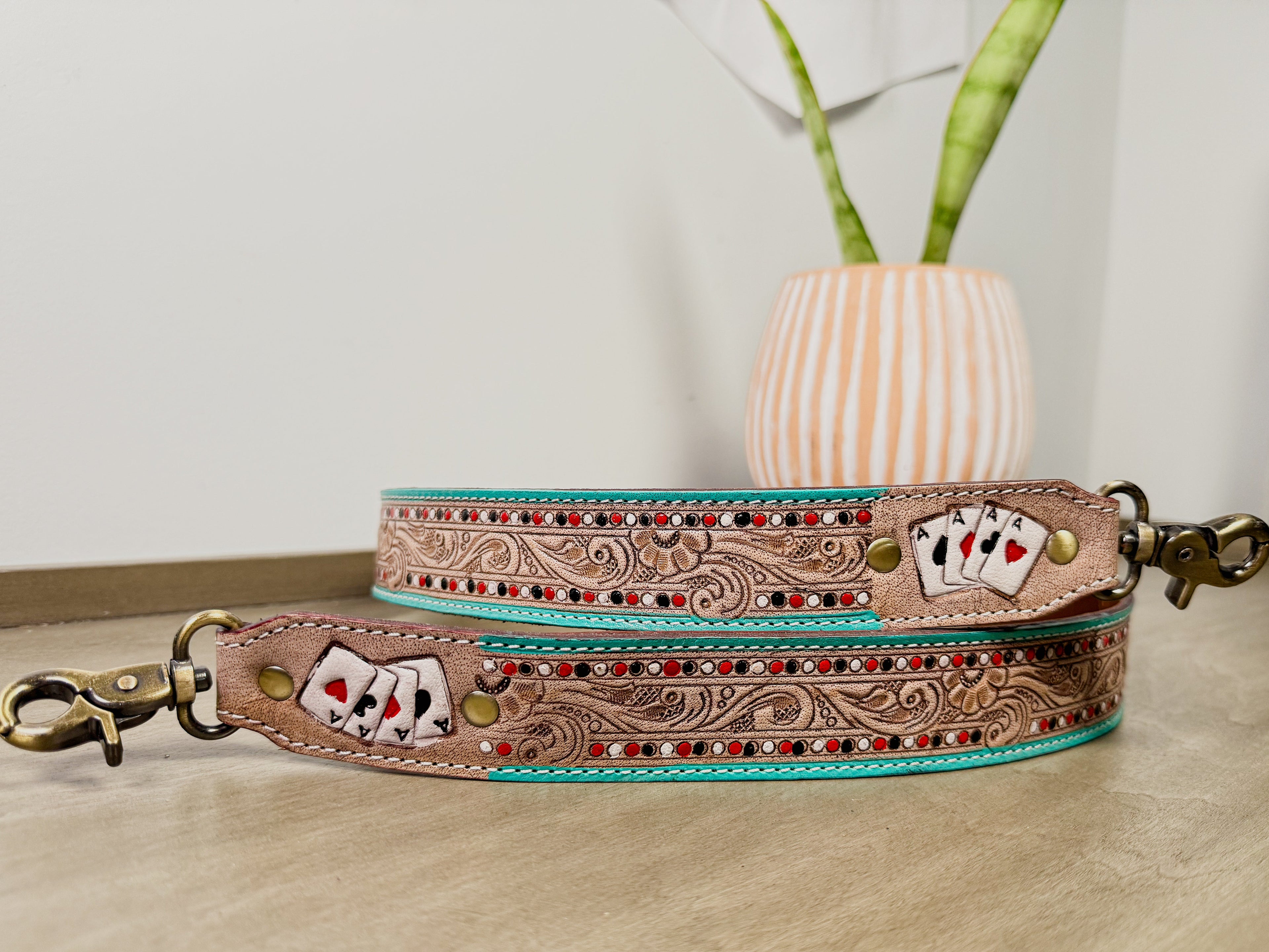 Aces High Western Tooled Leather Crossbody Strap