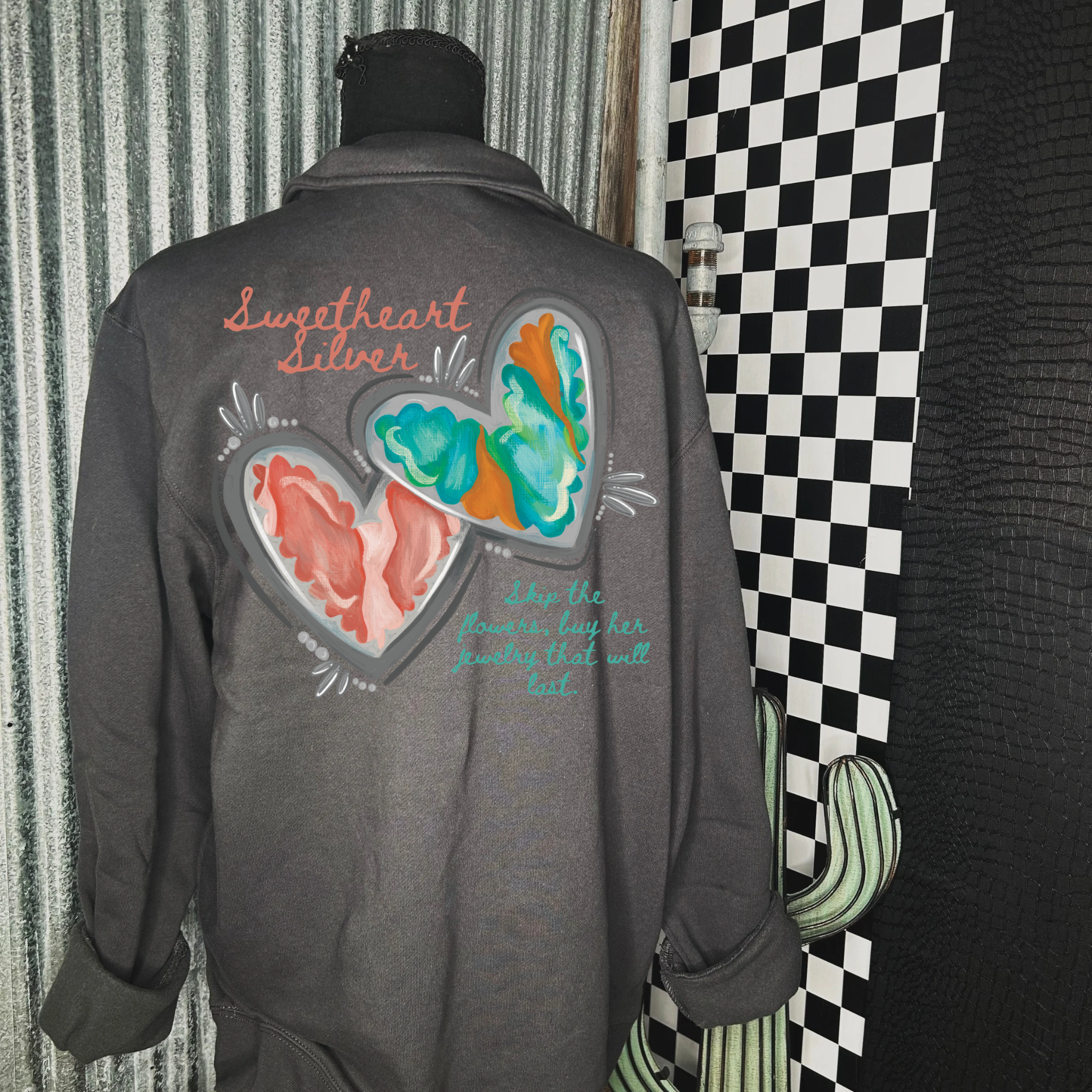 Silver hearts quarter Zip