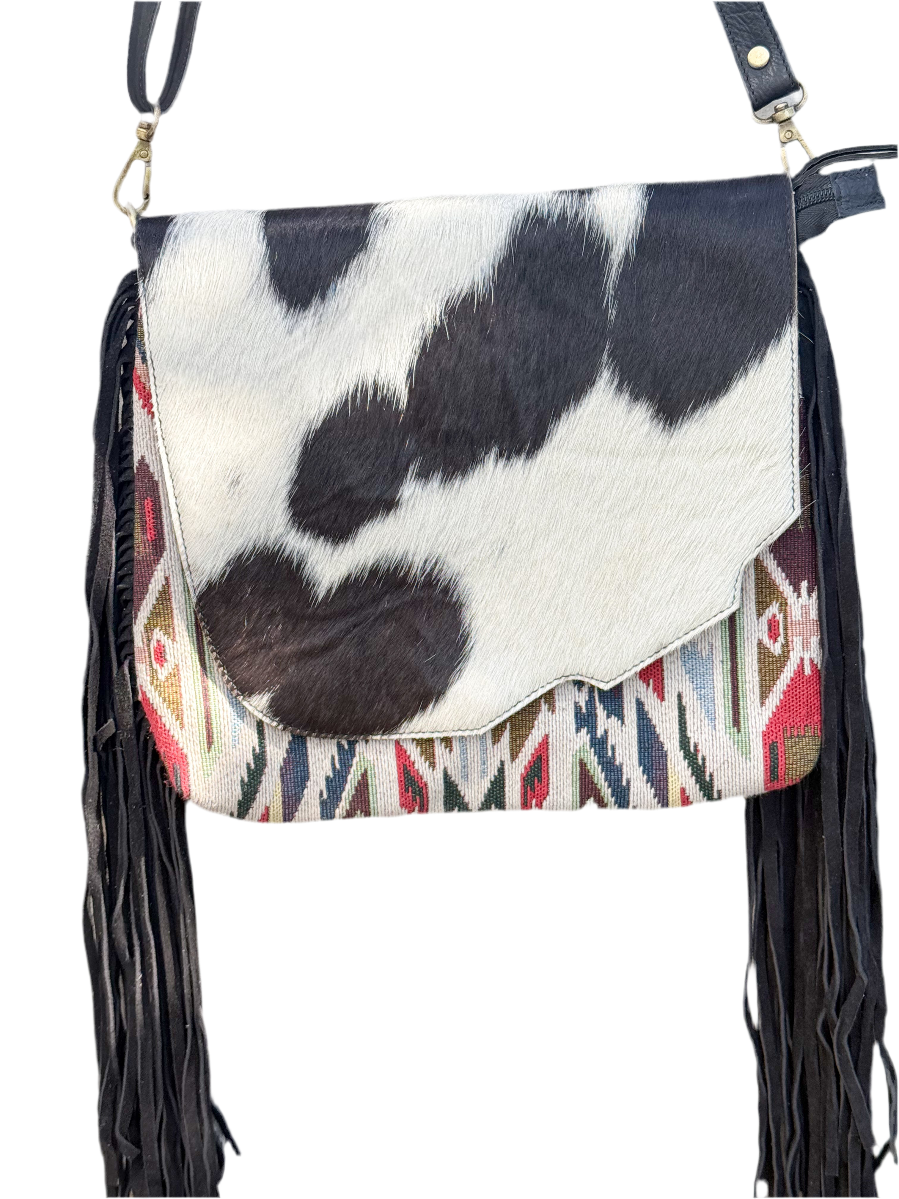 Saddle Up | Saddle Blanket Aztec Pattern and Cowhide Concealed Carry Purse with Fringe