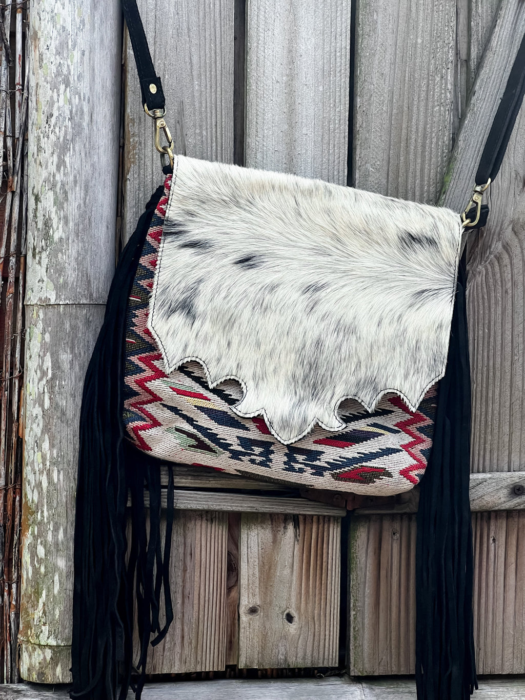 Saddle Up | Saddle Blanket Aztec Pattern and Cowhide Concealed Carry Purse with Fringe