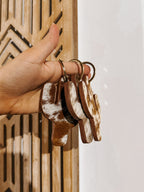 Cactus Cowhide Keychain: Tan