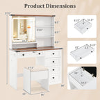 Farmhouse Vanity Set with Mirror and 3-Color Lighting-White
