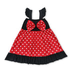 Red Polka Dots Bow Flutter Sleeves Princess Girls Dress