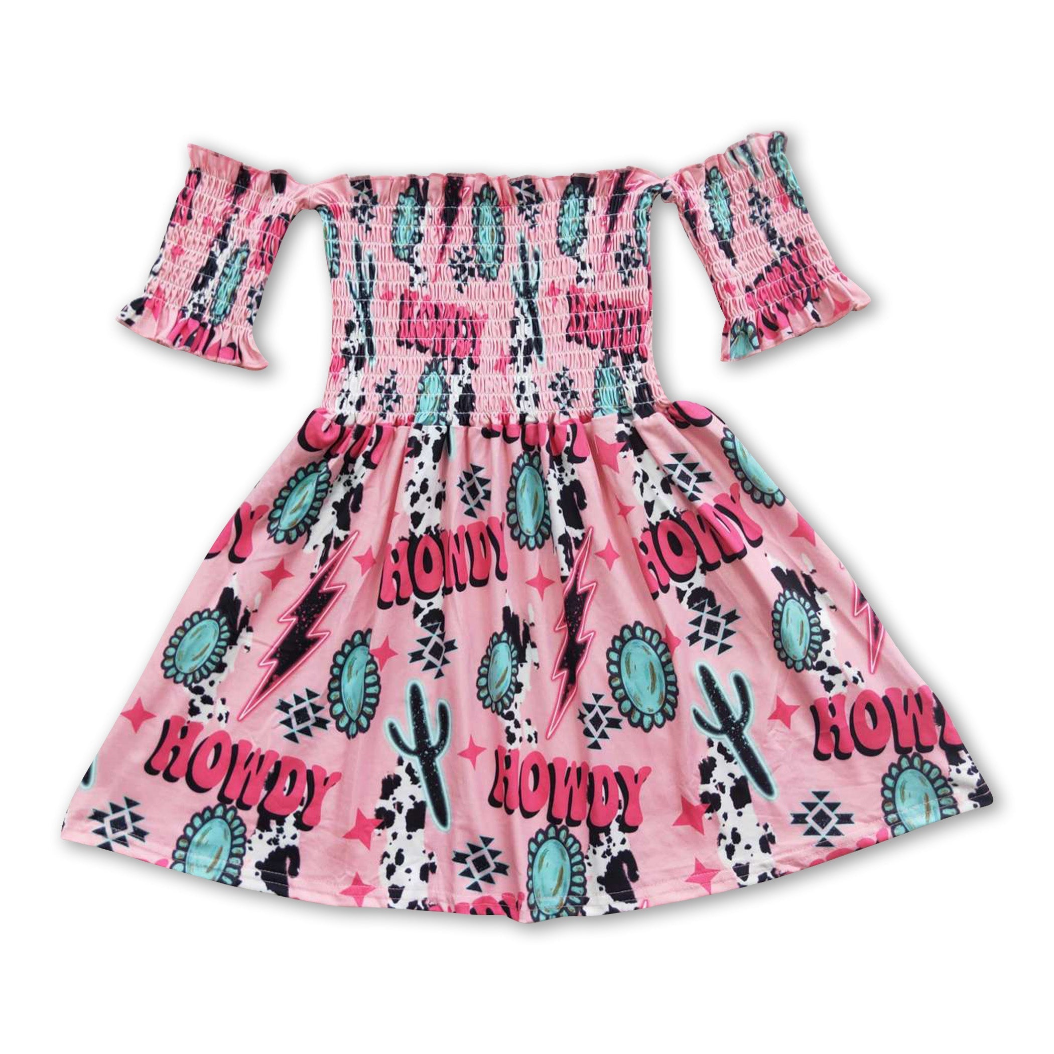 Howdy Turquoise Elastic Girls Western Dress