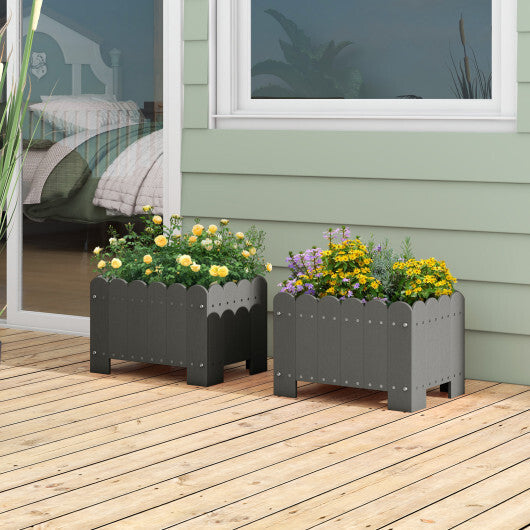 2 Pack Rectangular Planter Box with Drainage Gaps for Front Porch Garden Balcony-Orange