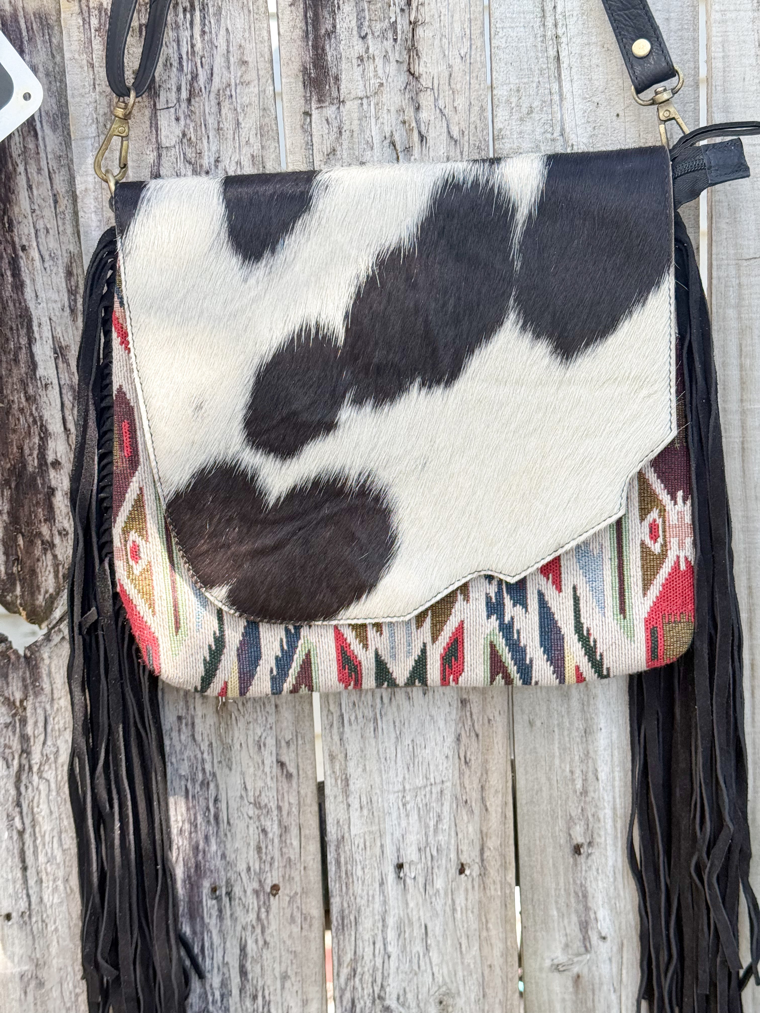 Saddle Up | Saddle Blanket Aztec Pattern and Cowhide Concealed Carry Purse with Fringe