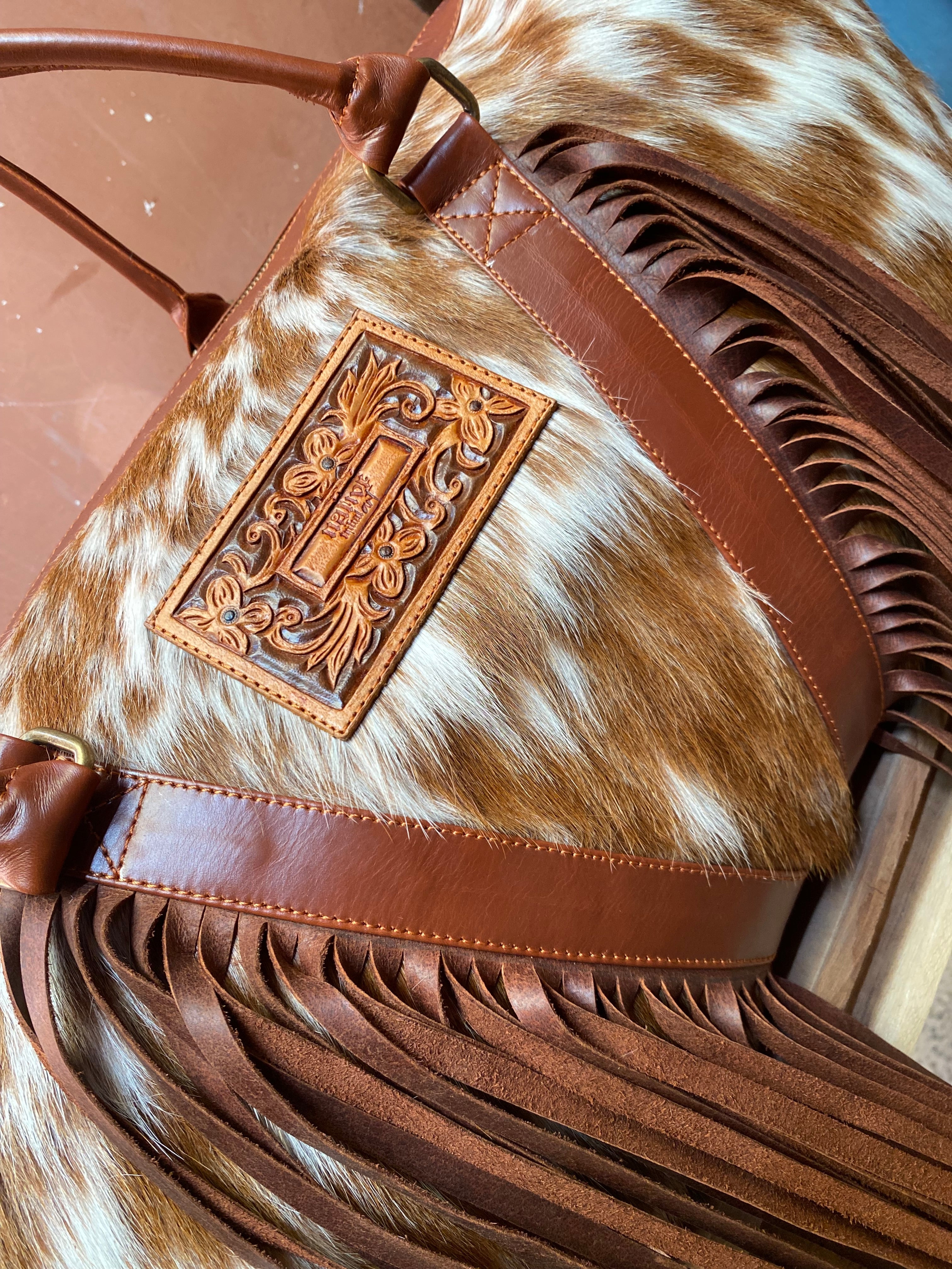 Cowhide Western Duffle Bag With Fringe
