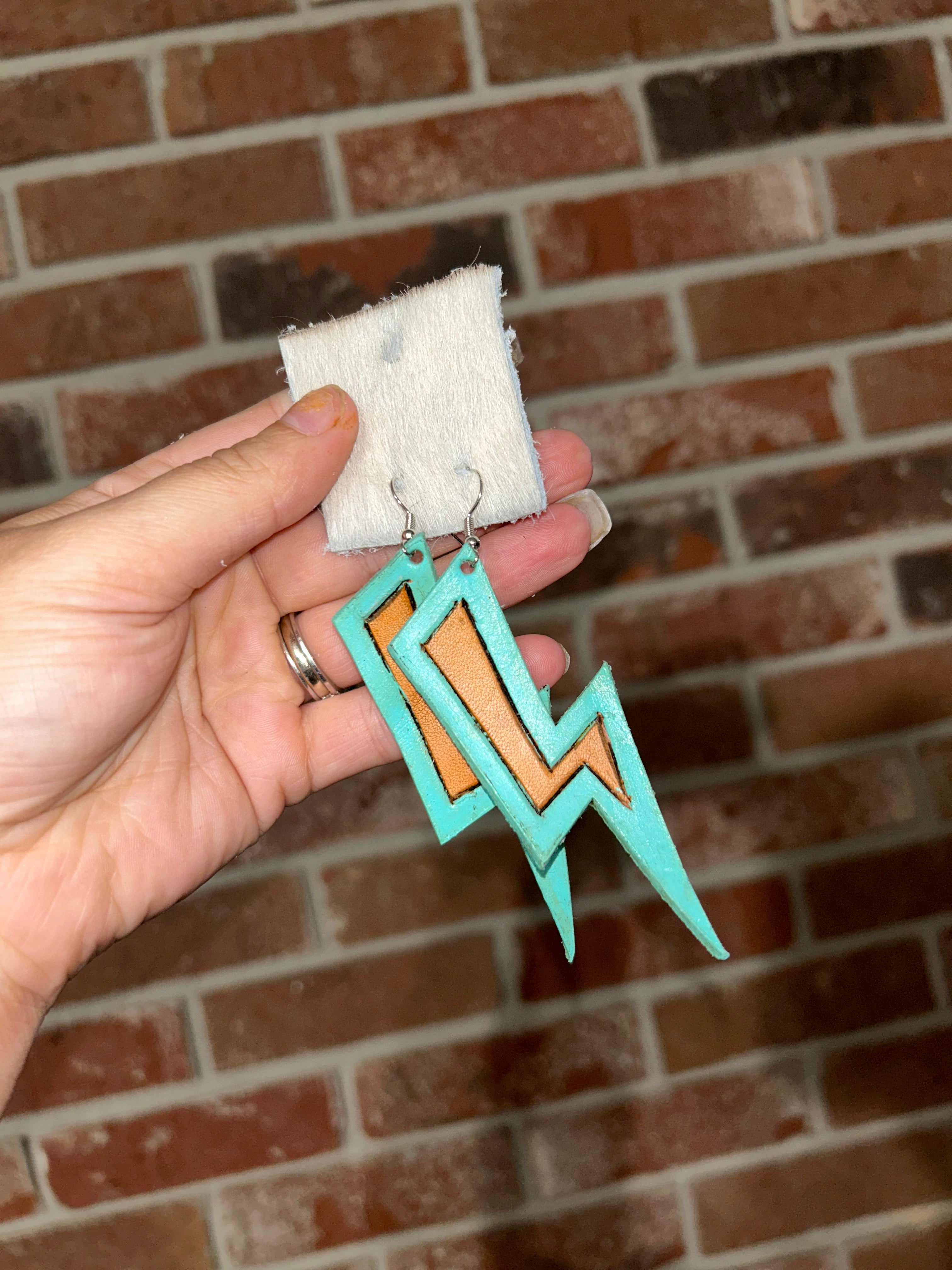 Leather Lightning Bolt Earrings