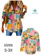 Baha Ranch Pop Western Retro Cowgirl Collage Button Up Blouse