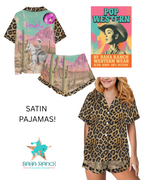 Baha Ranch Retro Pop Western Leopard Desert Cowgirl Satin Pajamas