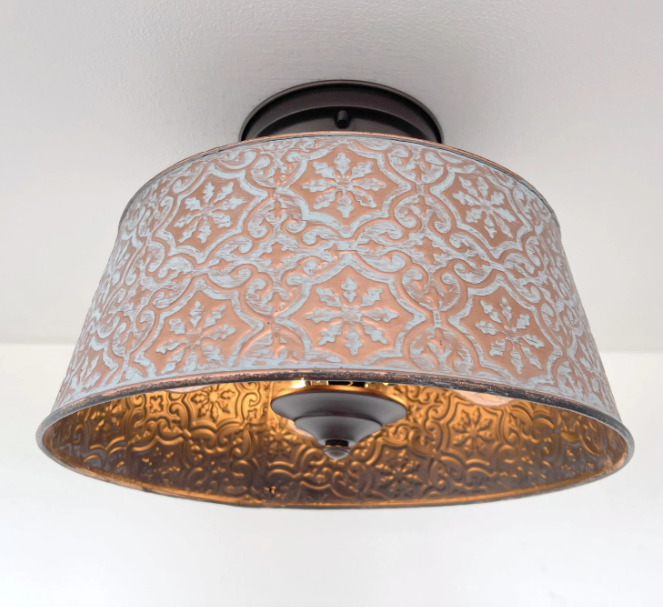 Ornate Copper Farmhouse Ceiling Light - 4 Bulb