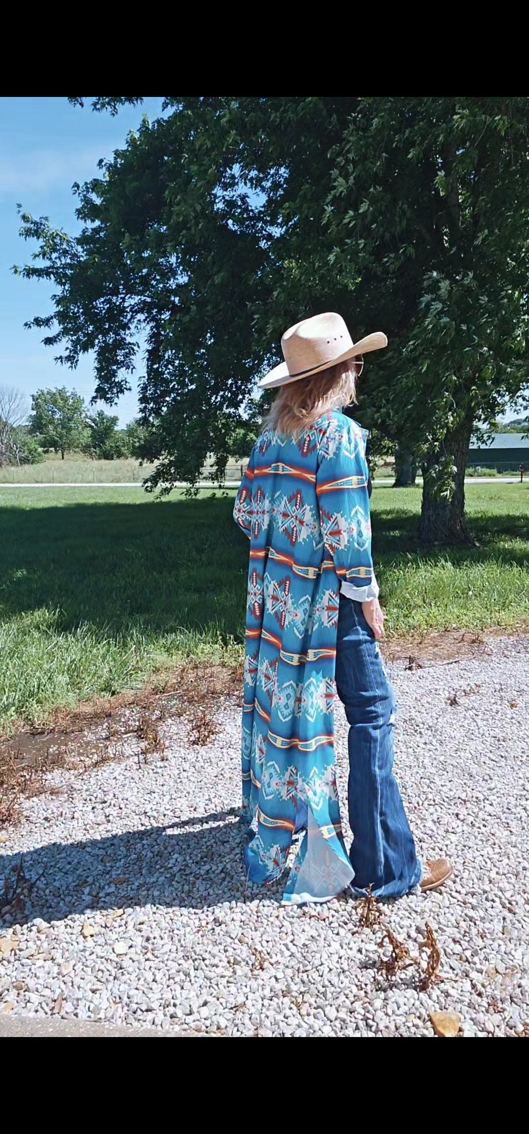 Baha Ranch Teal Aztec Long Shirt Dress Duster