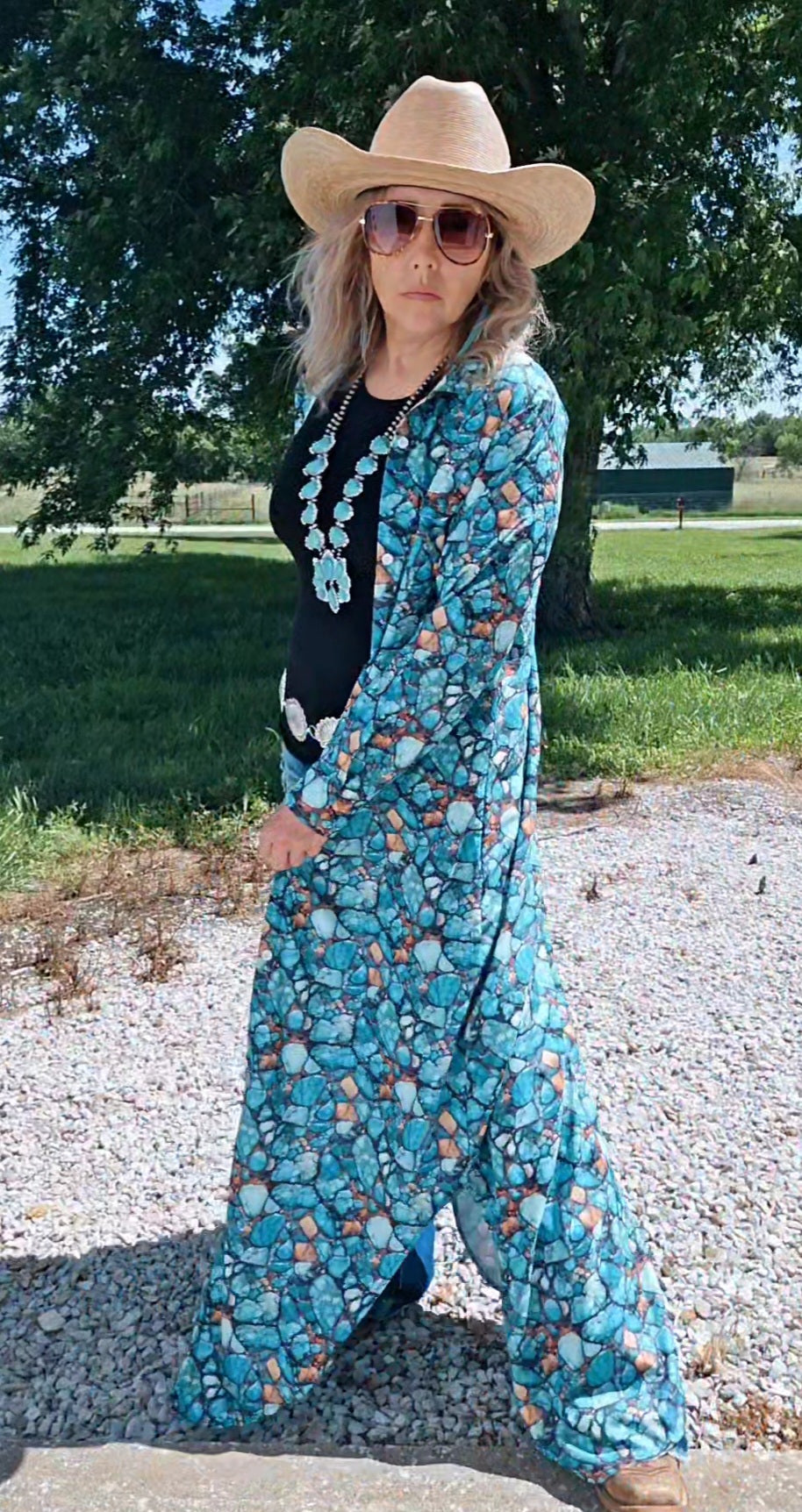 Baha Ranch All Turquoise Long Duster Dress