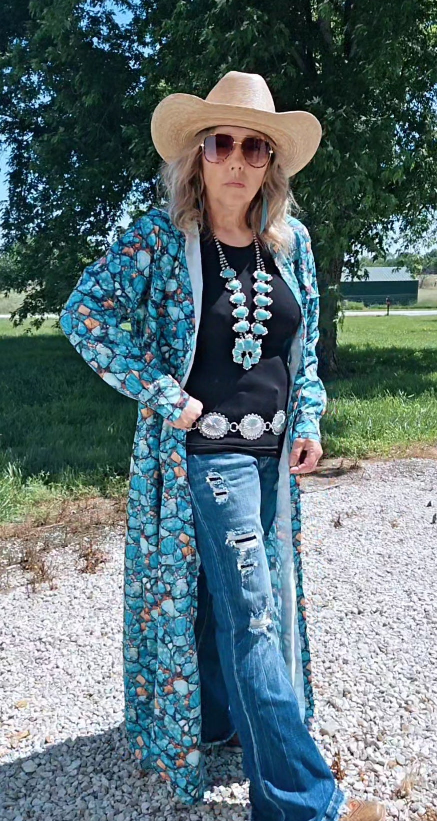 Baha Ranch All Turquoise Long Duster Dress
