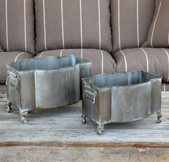 Park Hill | Handsome Footed Metal Planter, Set of 2