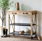 Park Hill Garden Potting Cart Island – Rustic Mango Wood & Iron Display Cart with Storage