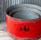 Park Hill | Antique Red Metal Tree Pots – Distressed Holiday Set of 3