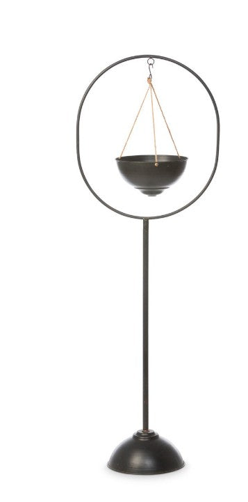 Park Hill | Spherical Iron Plant Stand – Distressed Black Garden Pedestal