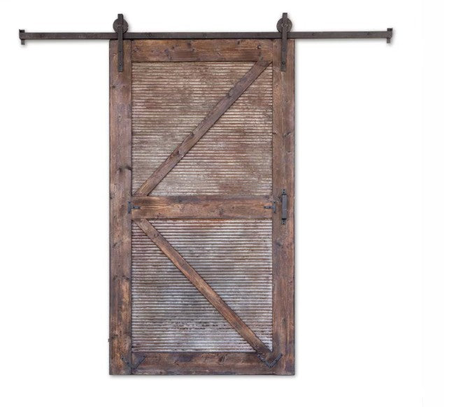 Park Hill | Sliding Barn Door with Rail Hardware – Aged Wood & Corrugated Metal