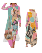 Baha Ranch Retro Pop Western Desert Cowboy Button Up Shirt Dress Duster