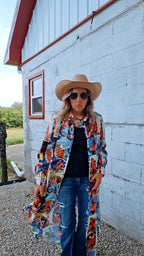 Baha Ranch Cowboy Collage Western Shirt Dress Duster