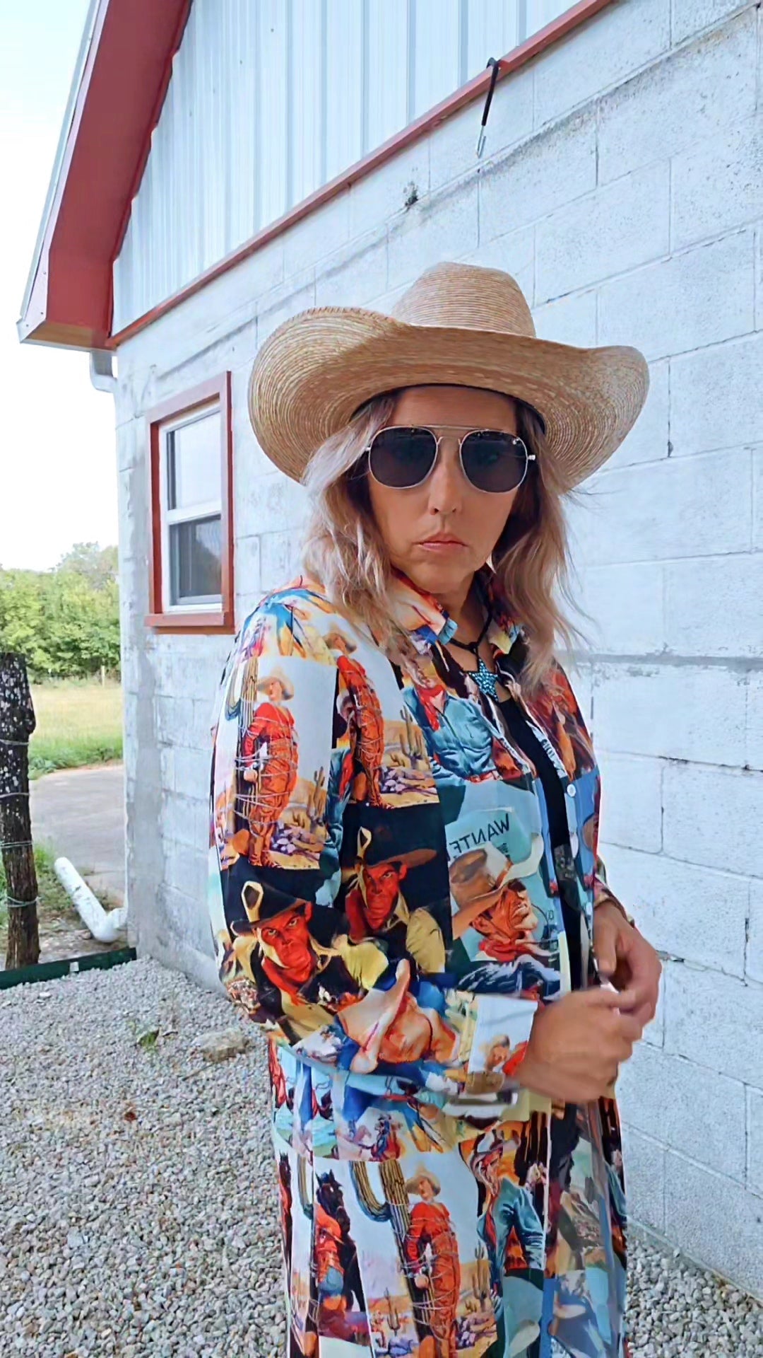 Baha Ranch Cowboy Collage Western Shirt Dress Duster