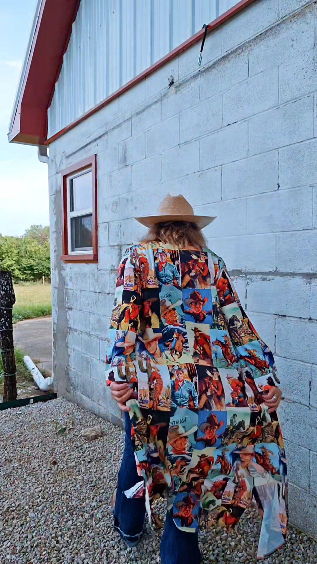 Baha Ranch Cowboy Collage Western Shirt Dress Duster