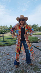 Baha Ranch Vintage Rodeo Poster Button-Up Long Sleeve Shirt Duster Dress