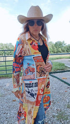 Baha Ranch Vintage Rodeo Poster Button-Up Long Sleeve Shirt Duster Dress