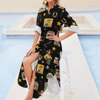 Baha Ranch Vintage Cowgirl Collage Western Button-Up Long Sleeve Shirt Dress Duster