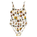 Baha Ranch Yeehaw Vintage Cowgirl Collage White One-Piece Swimsuit
