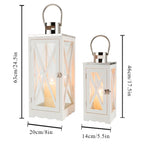 Set of 2 17.5''&24.5'' Farmhouse Wood Lantern (White Rectangle)