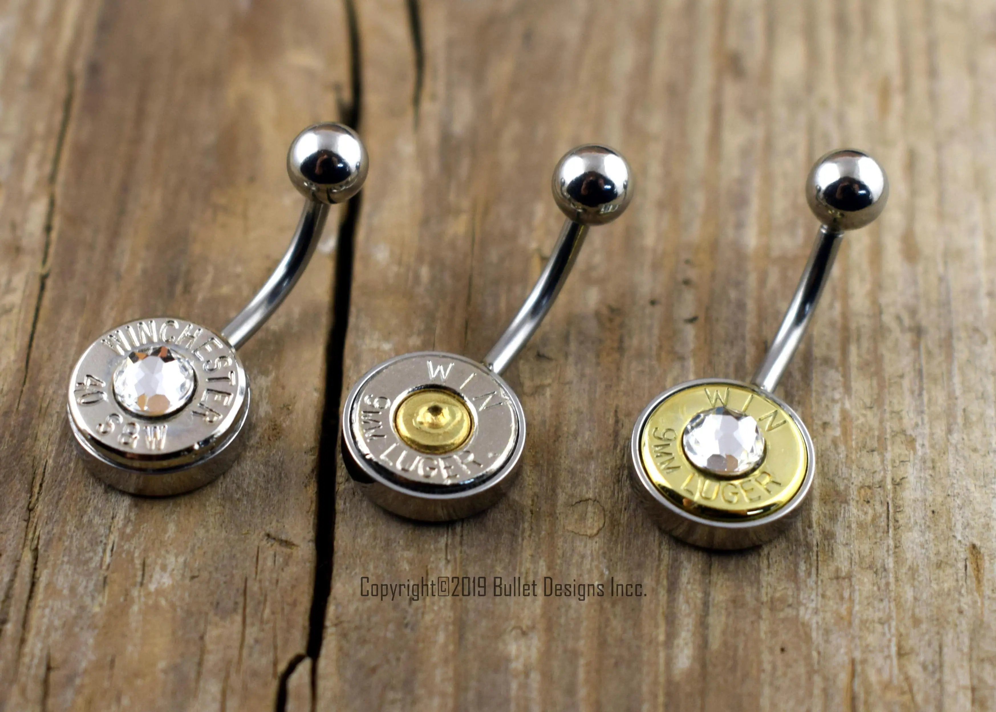 Bullet Belly Ring, 9mm, 40 Cal, 38 Sp. 357 Mag, NON-DANGLE
