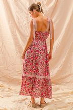 SO ME | Floral Ruffled Maxi Dress with Adjustable Ribbon Tie Straps