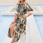 Baha Ranch Cowboy Collage Western Shirt Dress Duster
