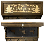 Mountain Scene Welcome Concealment Decor - Handcrafted Wooden Gun Cabinets - Gun Shelf Hidden Storage for Rifles, Shotguns, & Handguns - Quick Access Hidden Wall Safe