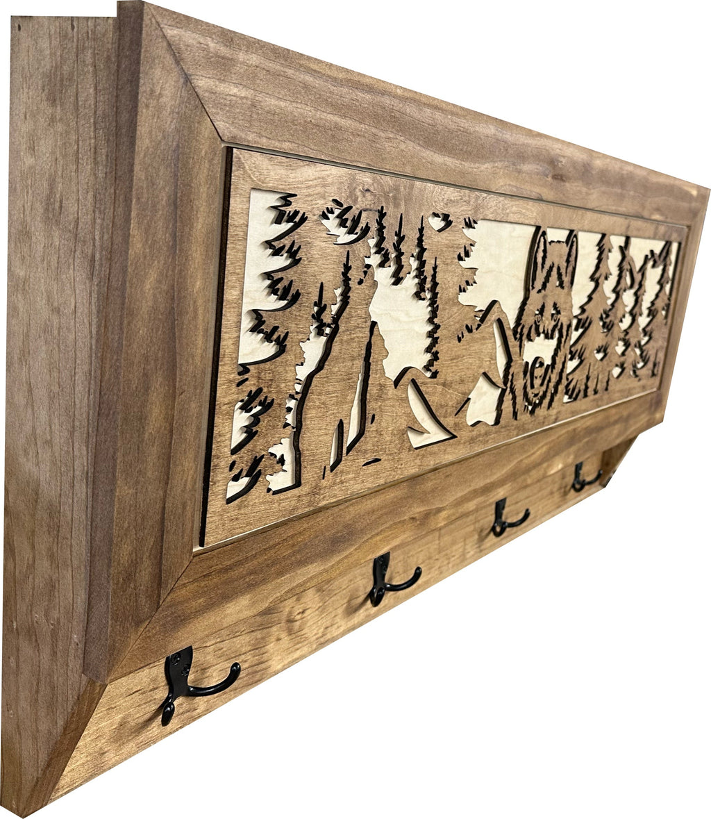 Wolf in the Wild Hidden Gun Storage - Coat Rack Concealment Shelf with Hooks for Coats, Bags, & Hats - Quick Access Hidden Gun Shelf - Secure Magnetic Lock