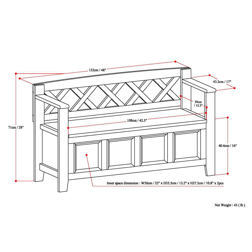 Amherst Solid Wood Entryway Storage Bench in Farmhouse Brown