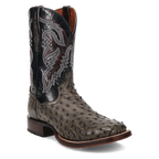 Dan Post Alamosa (Grey/Black)  - Men's Ostrich Skin Leather Cowboy Boots