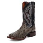 Dan Post Alamosa (Grey/Black)  - Men's Ostrich Skin Leather Cowboy Boots
