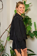 Jade by Jane Studded Fringe Faux Suede Jacket