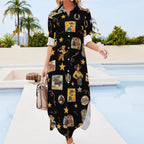 Baha Ranch Vintage Cowgirl Collage Western Button-Up Long Sleeve Shirt Dress Duster