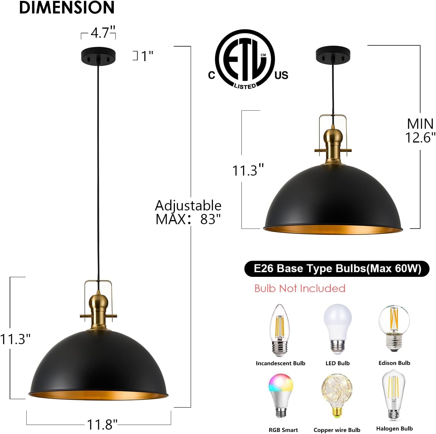 12 Inch Farmhouse Dome Pendant Lights