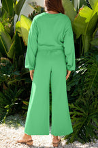 Solid Puff Sleeve Top and Drawstring Pants Set