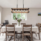 5 Lights Farmhouse Wood Linear Chandelier